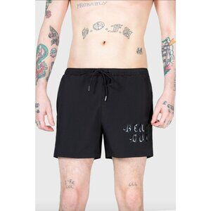 Killstar ✦ Dive Into Hell Swim Shorts L ✦ Beach Goth Foil Detail Black NWT